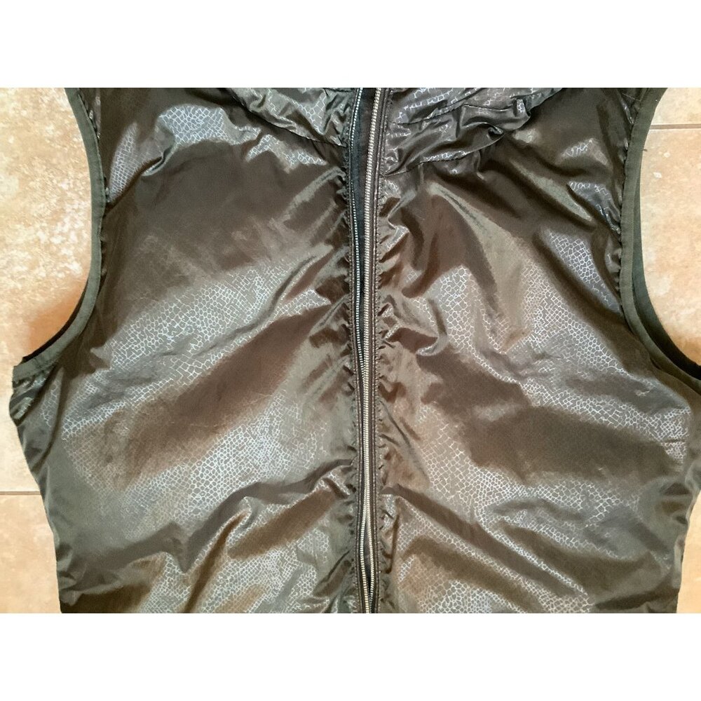 Michael Kors Olive Green Hooded Reversible Puffer TUNIC Vest Metallic Snakeskin